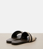 Tod's Leather-trimmed raffia slides