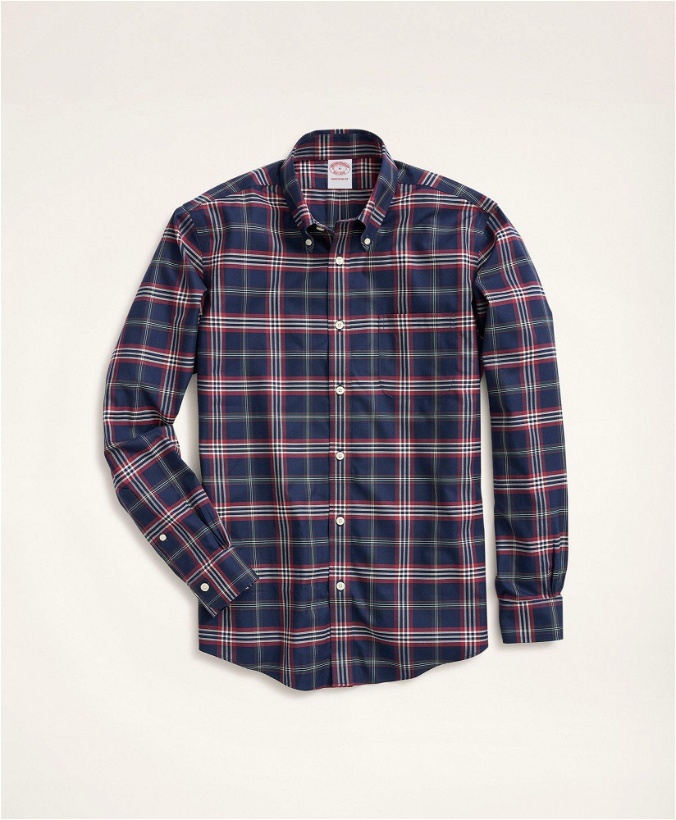 Photo: Brooks Brothers Men's Madison Relaxed-Fit Non-Iron Stretch Twill Tartan Shirt | Navy