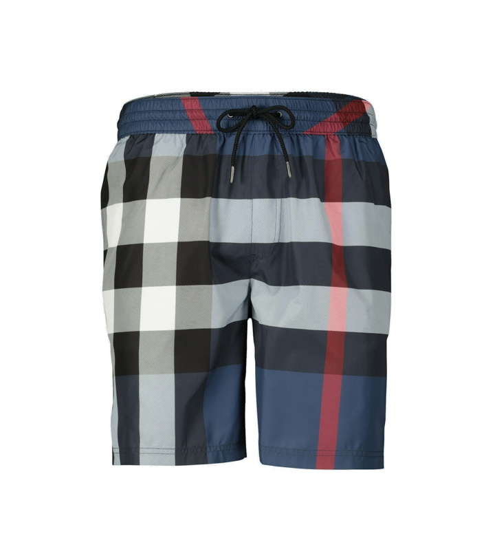 Photo: Burberry - Large check-printed swim shorts