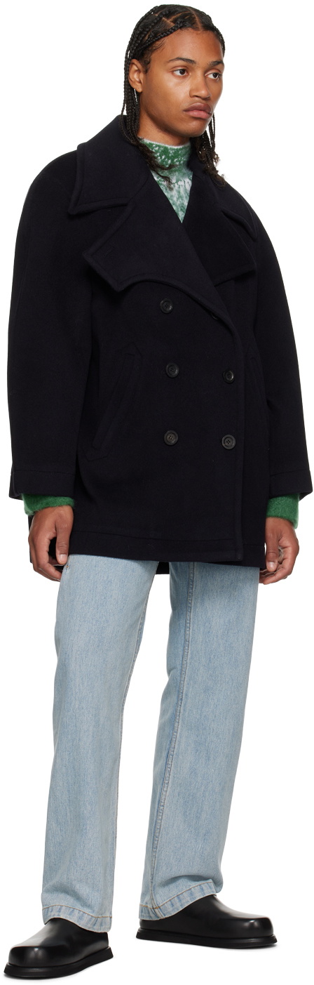 LOW CLASSIC Navy Wide Collar Peacoat