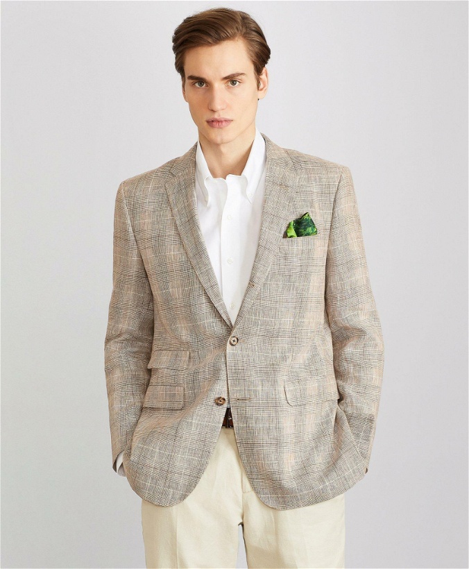 Photo: Brooks Brothers Men's Milano Fit Three-Button Check Linen Sport Coat | Beige