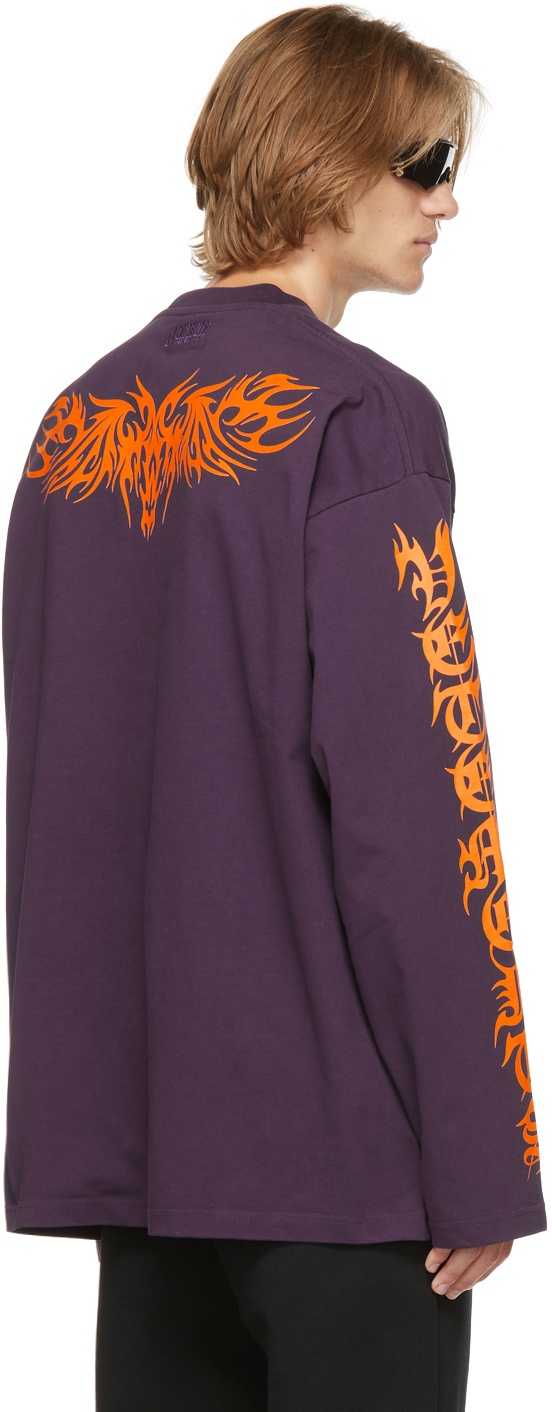 VETEMENTS Purple Gothic Logo Long Sleeve T-Shirt Vetements