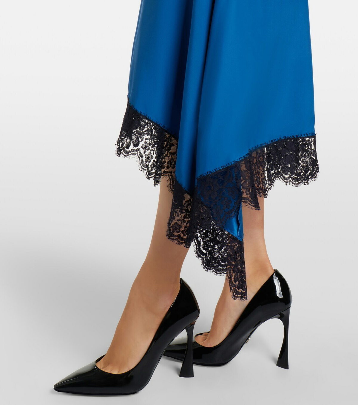 Stella McCartney Gathered lace-trimmed silk midi dress