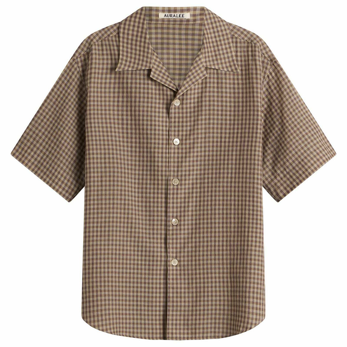 Auralee Men's Airy Light Cotton Check Shirt in Brown Gingham Check