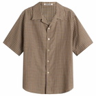 Auralee Men's Airy Light Cotton Check Shirt in Brown Gingham Check
