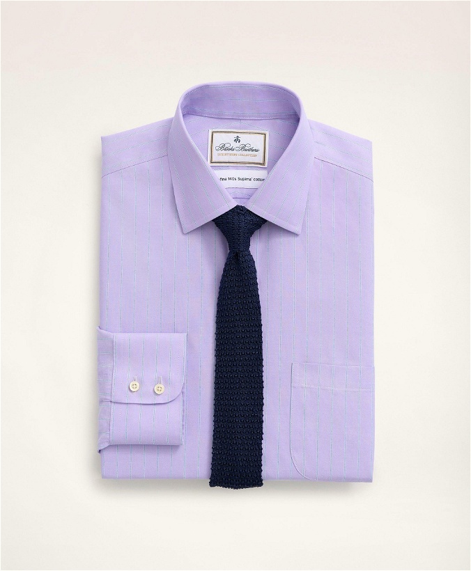 Photo: Brooks Brothers Men's Milano Slim-Fit Dress Shirt, Non-Iron Ultrafine Twill Ainsley Collar Ground Stripe | Violet