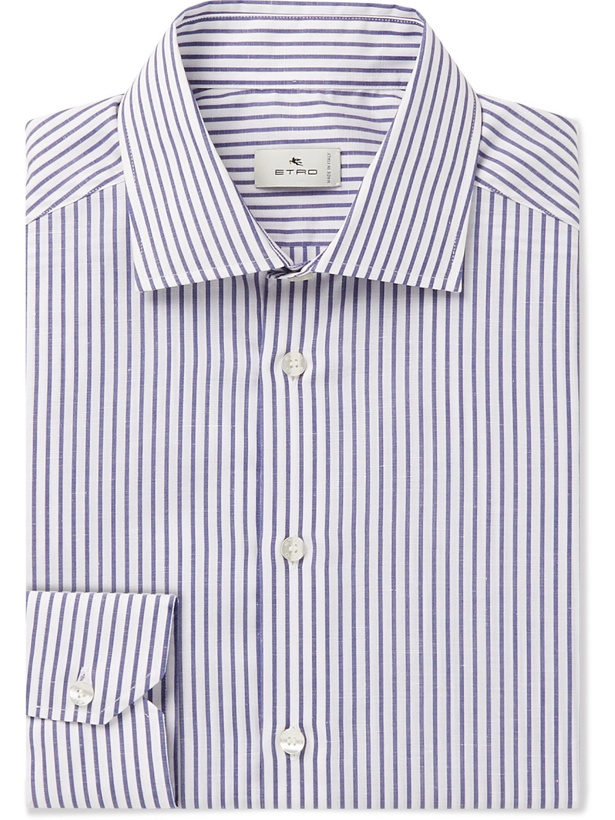 Photo: ETRO - Slim-Fit Striped Cotton and Linen-Blend Poplin Shirt - Blue