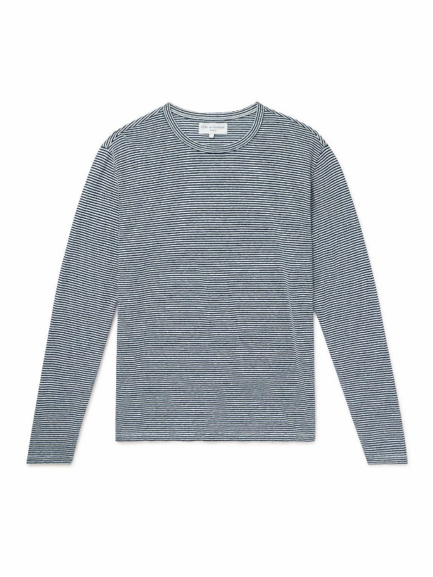 Photo: Officine Générale - Striped Cotton and Linen-Blend T-Shirt - Blue