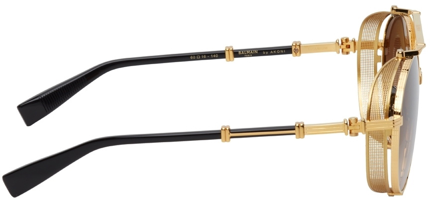 Balmain Gold & Brown Brigade II Sunglasses