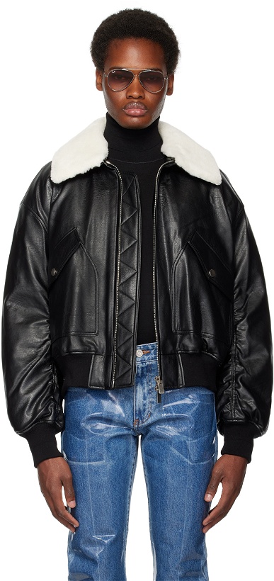 Photo: System Black Zip Faux-Leather Jacket