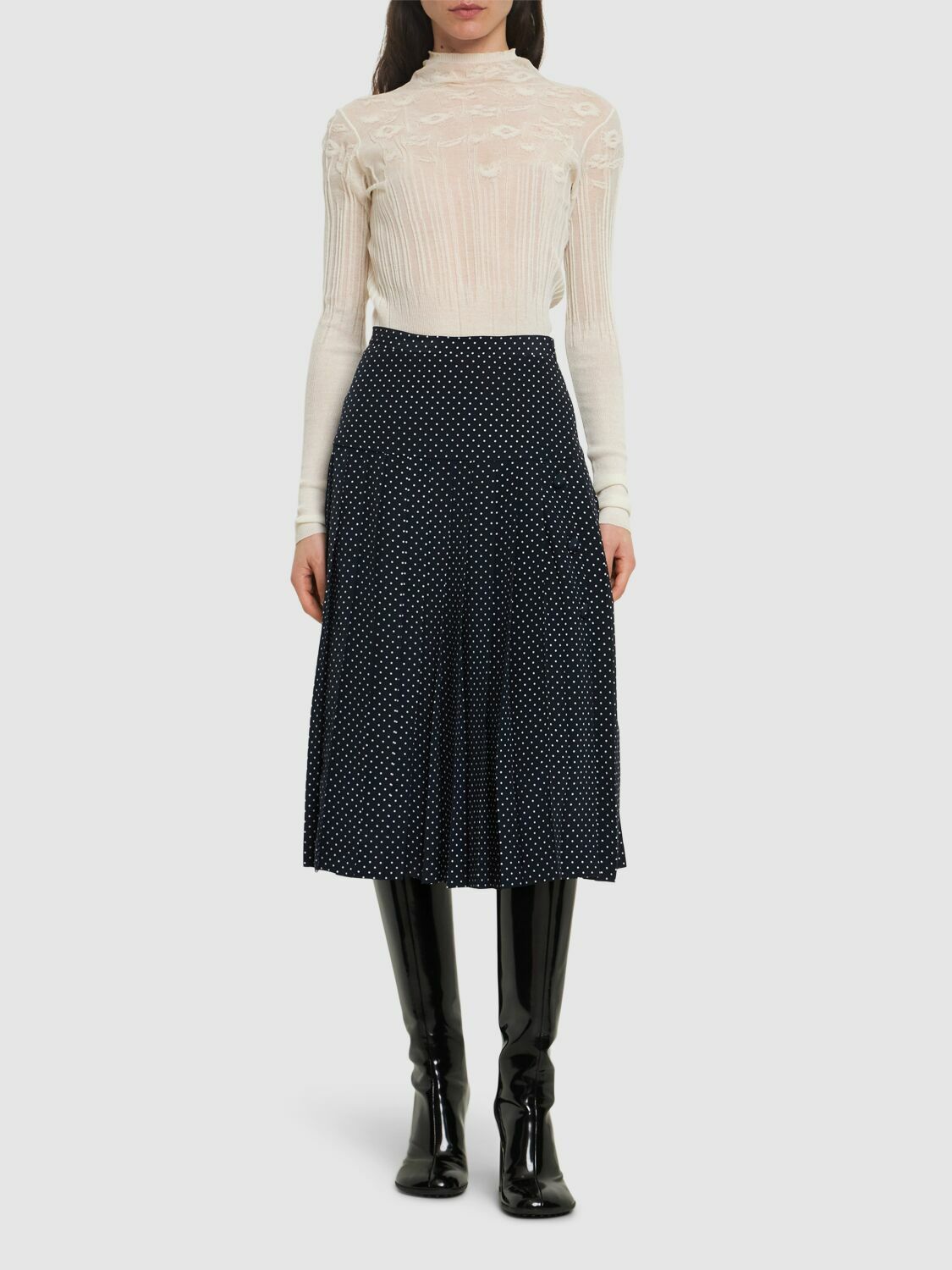 ALESSANDRA RICH - Polka Dot Silk Pleated Midi Skirt