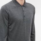 John Smedley Men's Merino Long Sleeve Knit Polo Shirt in Charcoal