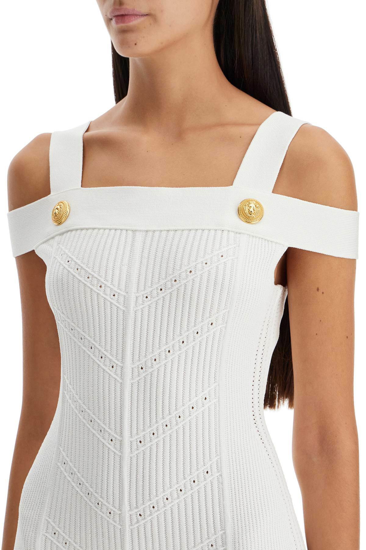 ワンピース BALMAIN WHITE KNIT DRESS WITH DOUBLE STRAPS BALMAIN knit midi dress in seven White Balmain