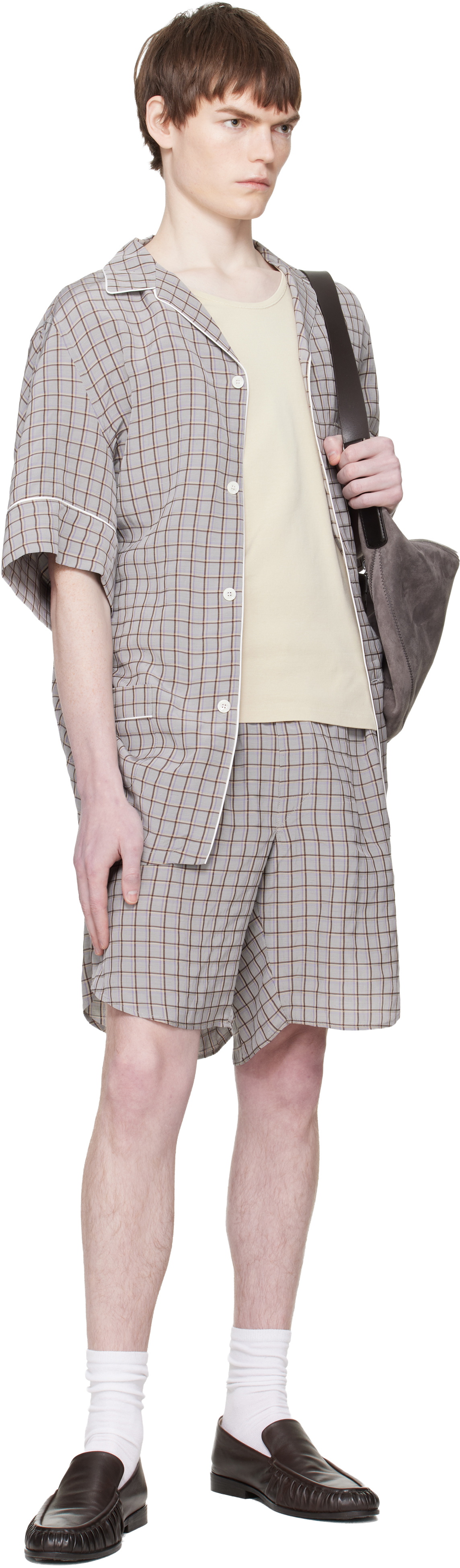 Hed Mayner Gray & Brown Checked Shorts