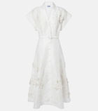 Leo Lin Aubrey floral-appliqué linen-blend shirt dress