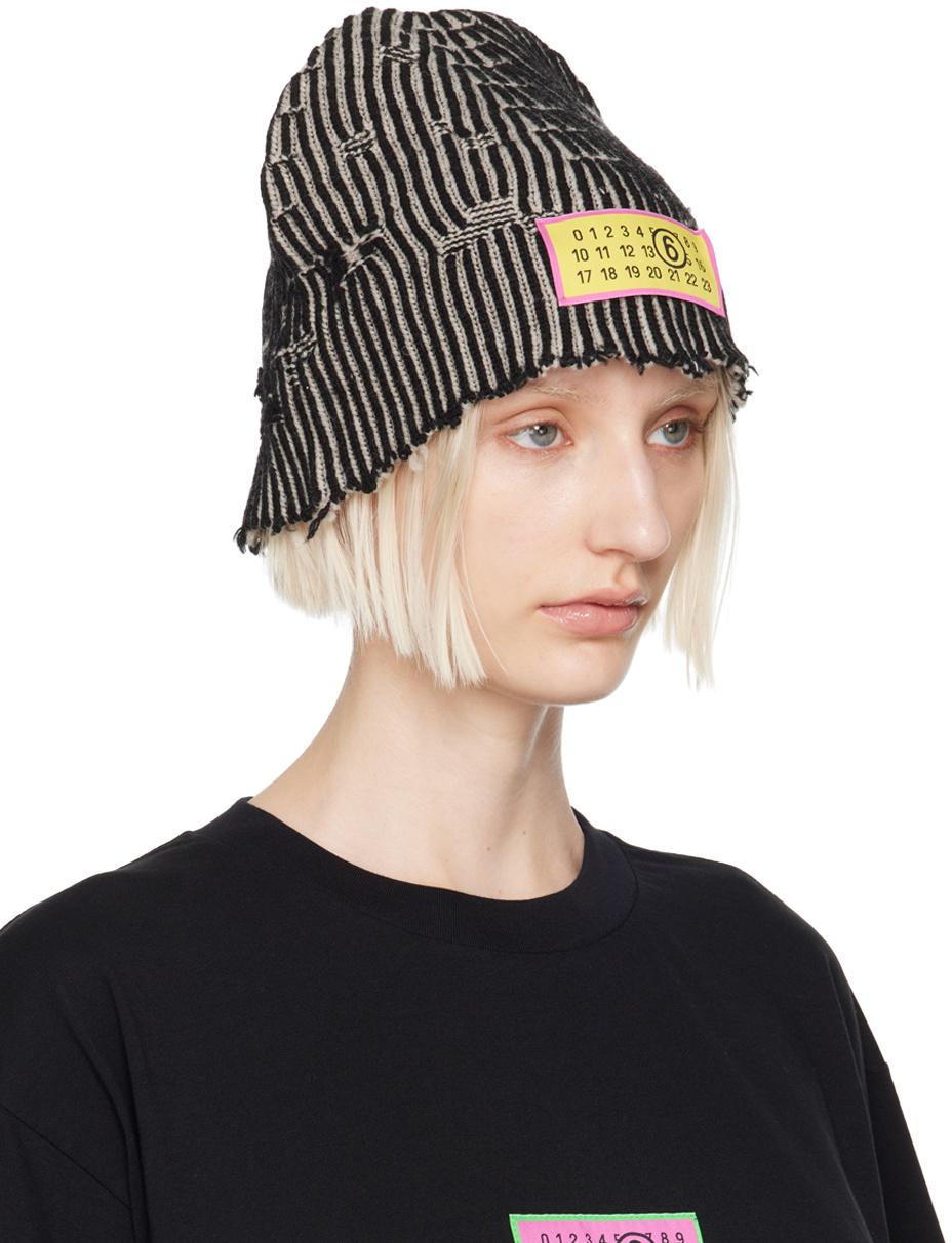 MM6 Maison Margiela Black & Beige Amended Bicolor Beanie MM6