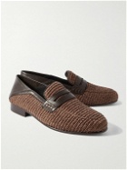 Manolo Blahnik - Padstow Leather-Trimmed Raffia Loafers - Brown