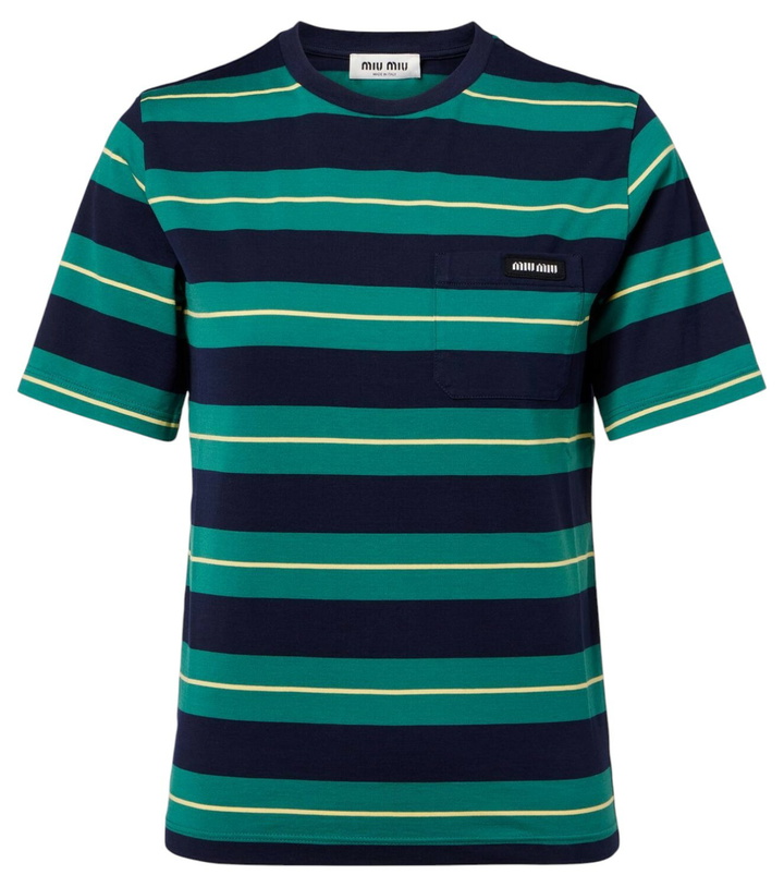 Photo: Miu Miu Logo striped cotton jersey T-shirt