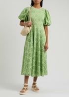 Kitri Chiara Broderie Anglaise Cotton Midi Dress Light Green