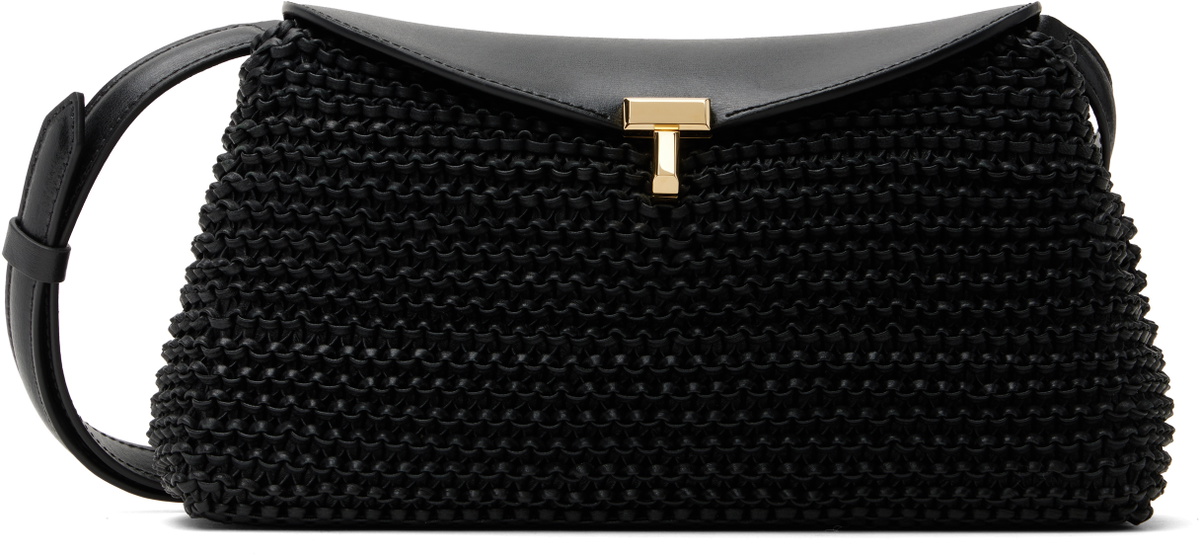 TOTEME Black T-Lock Woven-Leather Clutch Toteme