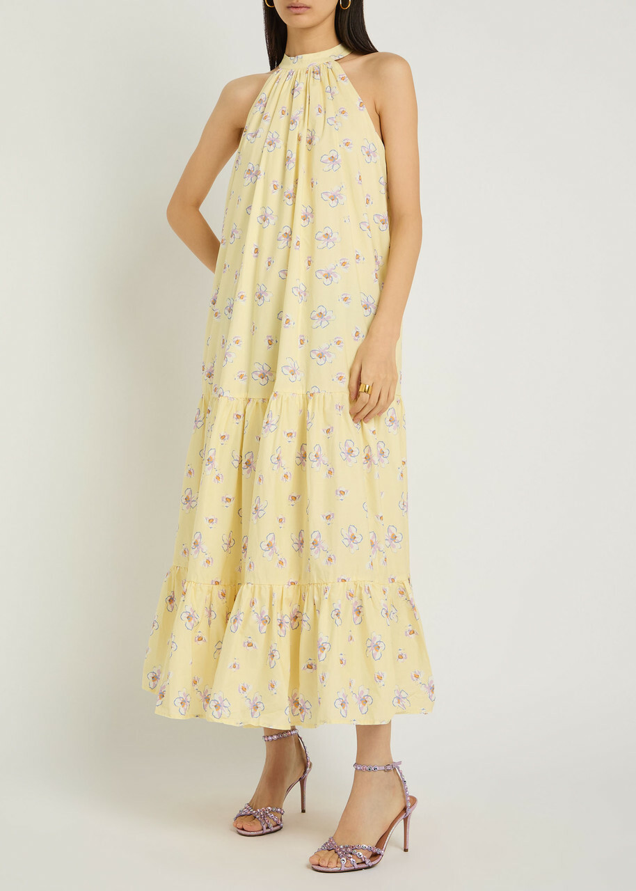 Sister Jane Lake Breeze Floral-print Cotton-poplin Midi Dress Yellow