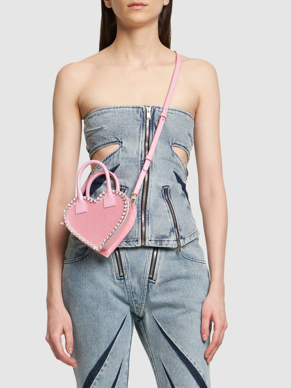 MACH & MACH - Small Audrey Heart Satin Top Handle Bag