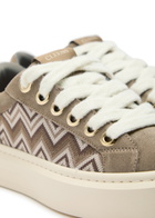 Cleens Ace Chevron-knit Suede Sneakers Beige