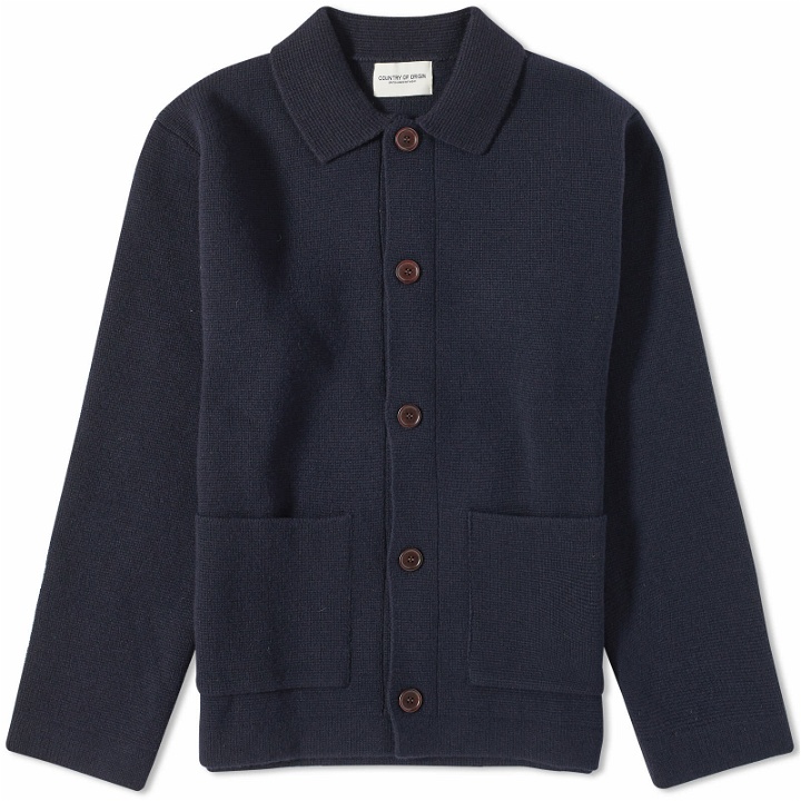 Photo: Country Of Origin Men's Knitted Chore Jacket in Navy