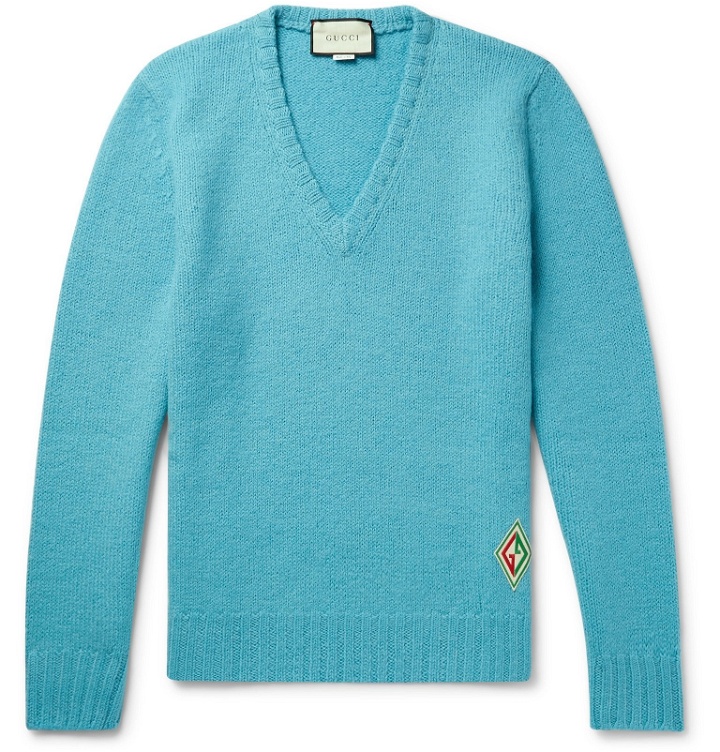 Photo: Gucci - Logo-Appliquéd Brushed Wool Sweater - Blue