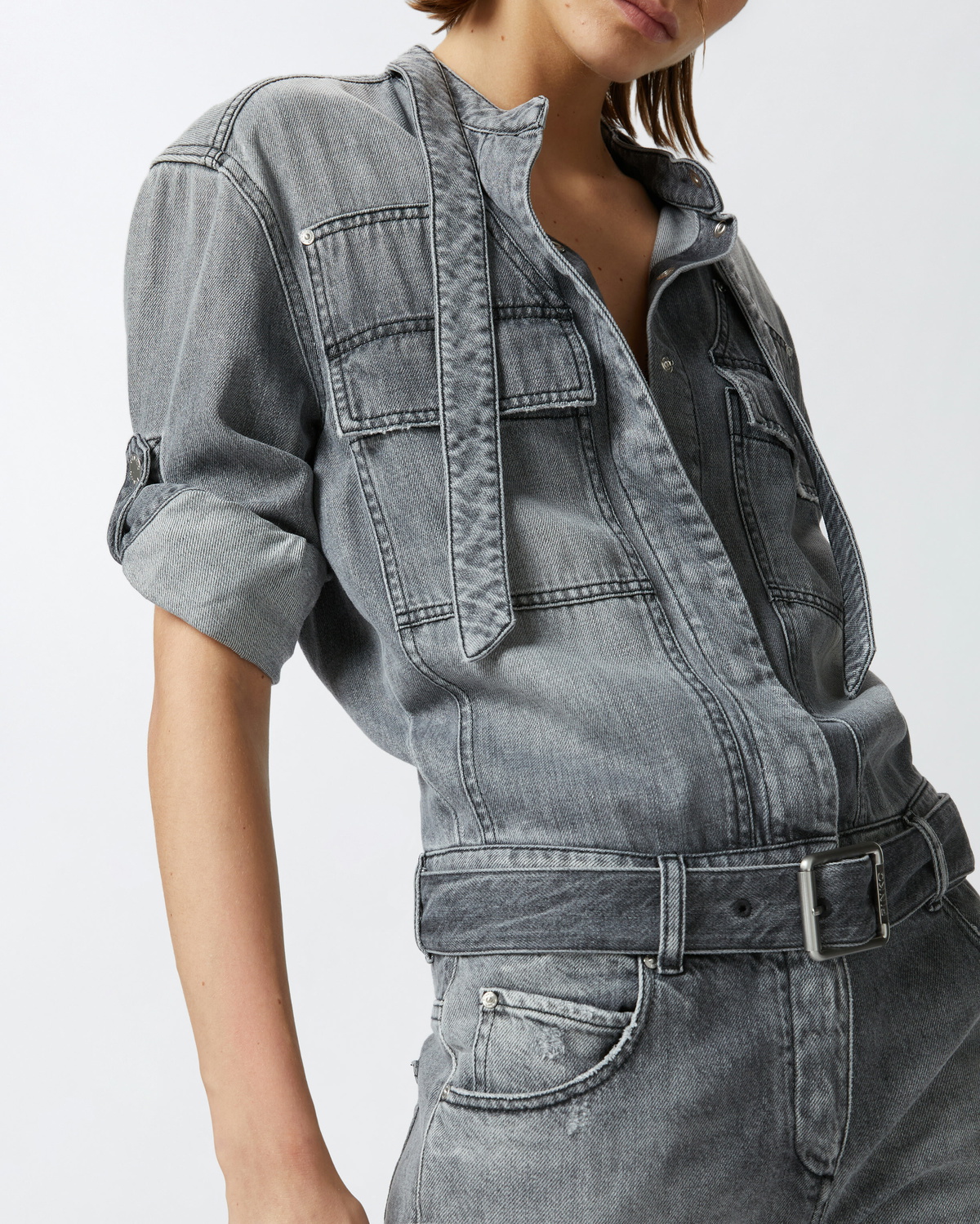 Pinko Light Grey Denim Jumpsuit Light Grey Wash Pinko