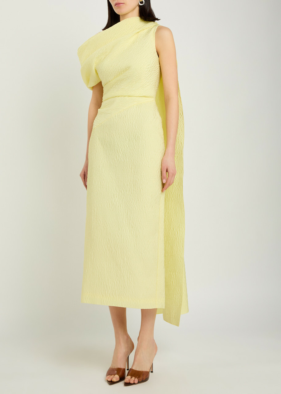 Roksanda Maite Cape-effect Cloqué Midi Dress Yellow Lemon