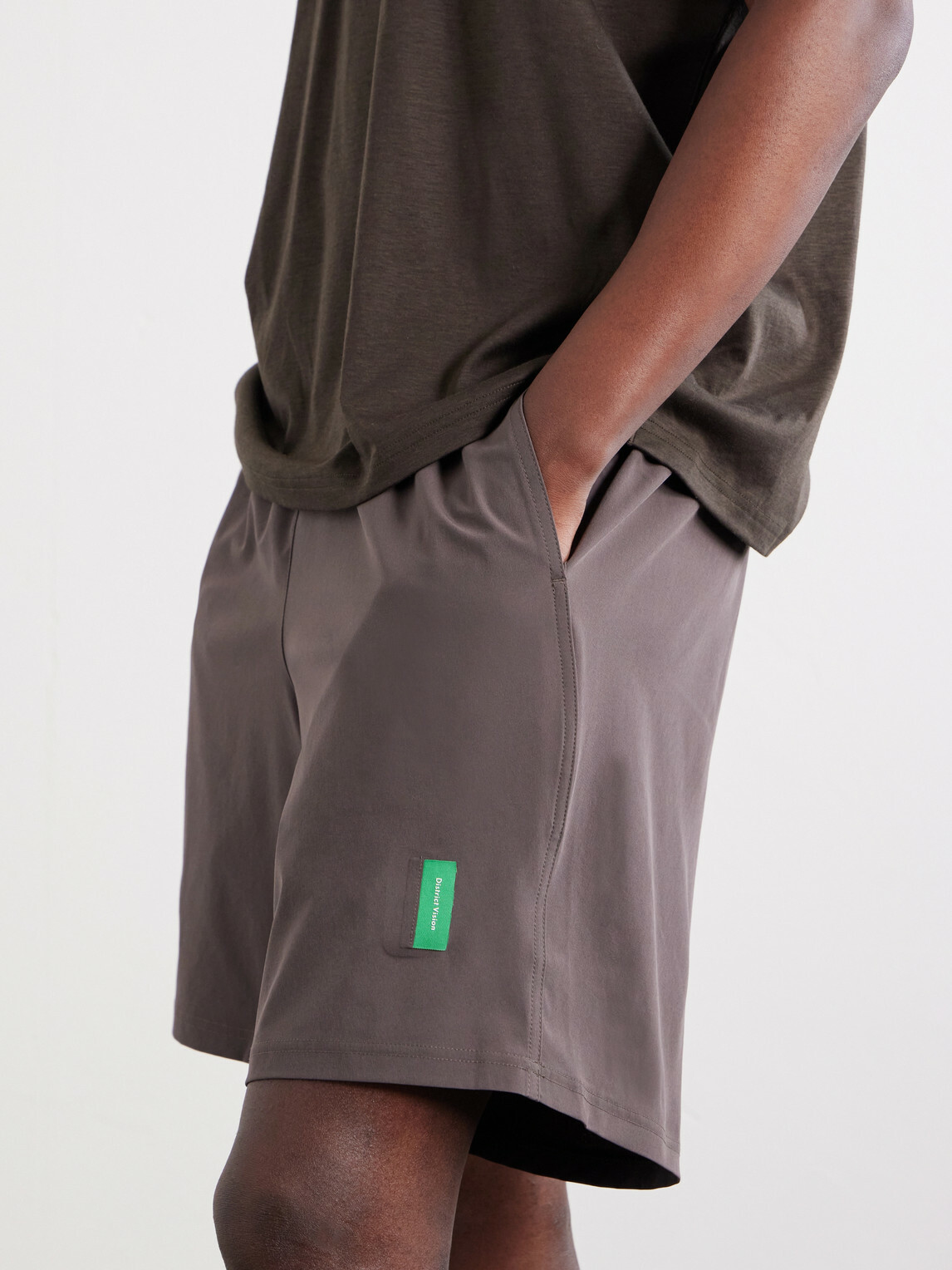 DISTRICT VISION - Straight-Leg Logo-Appliqu&eacute;d 9" Stretch-Jersey Running Shorts - Brown