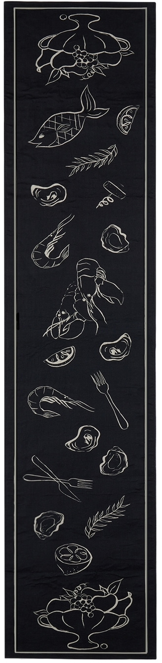 Misette Black Line Drawing Linen Runner