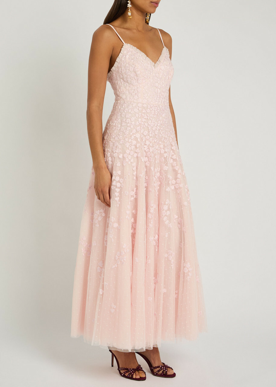 Needle & Thread Scatter Blossom Floral-embroidered Tulle Gown Light Pink