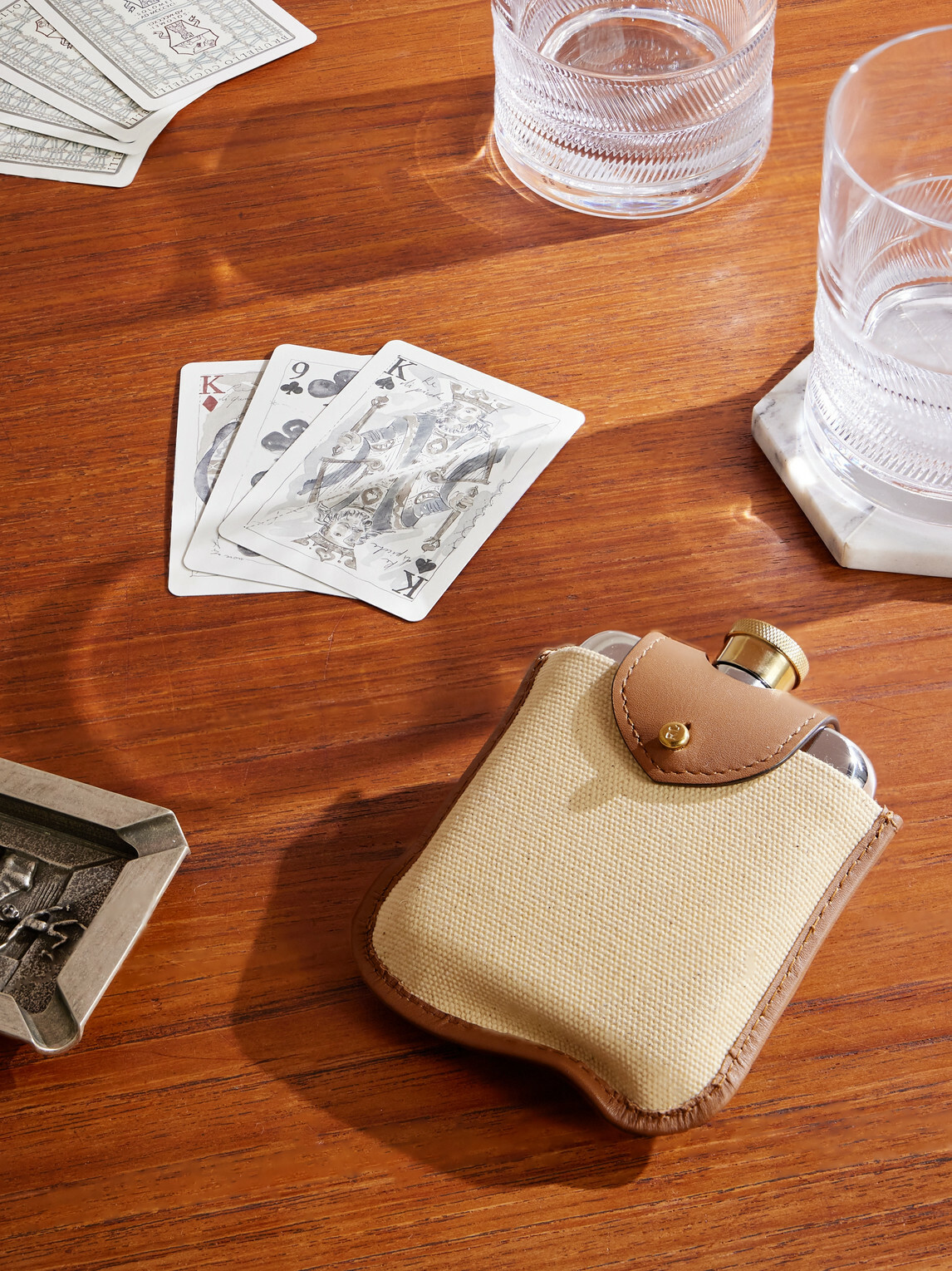 Ralph Lauren Home - Garrett Silver- and Gold-Tone Flask with Leather and Canvas Case