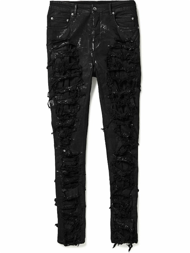 Photo: DRKSHDW by Rick Owens - Detroit Slim-Fit Distressed Paint-Splattered Coated Jeans - Black