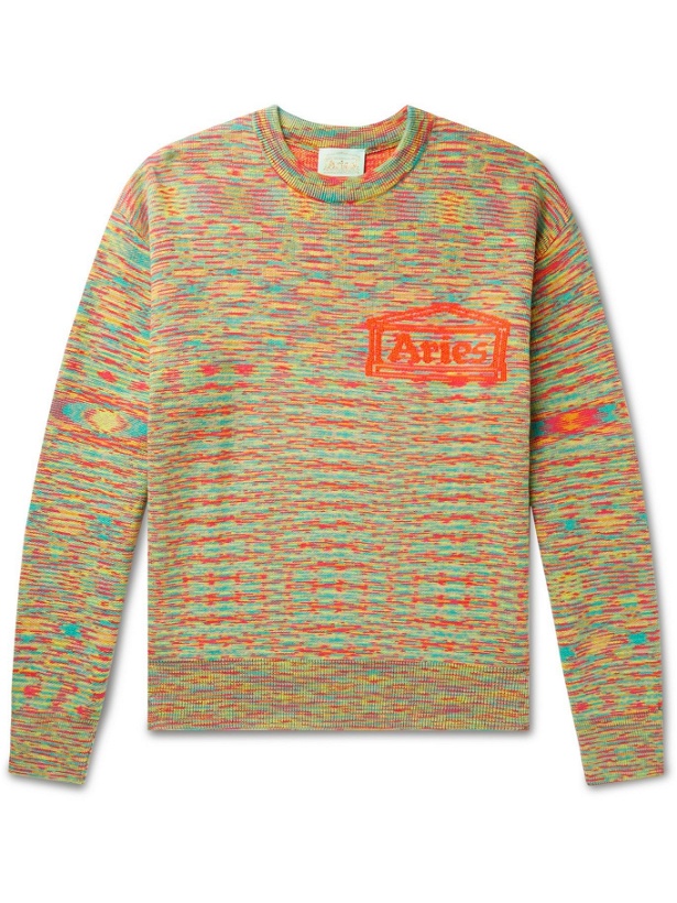 Photo: ARIES - Magic Eye Logo-Intarsia Space-Dyed Recycled Cotton-Blend Sweater - Multi