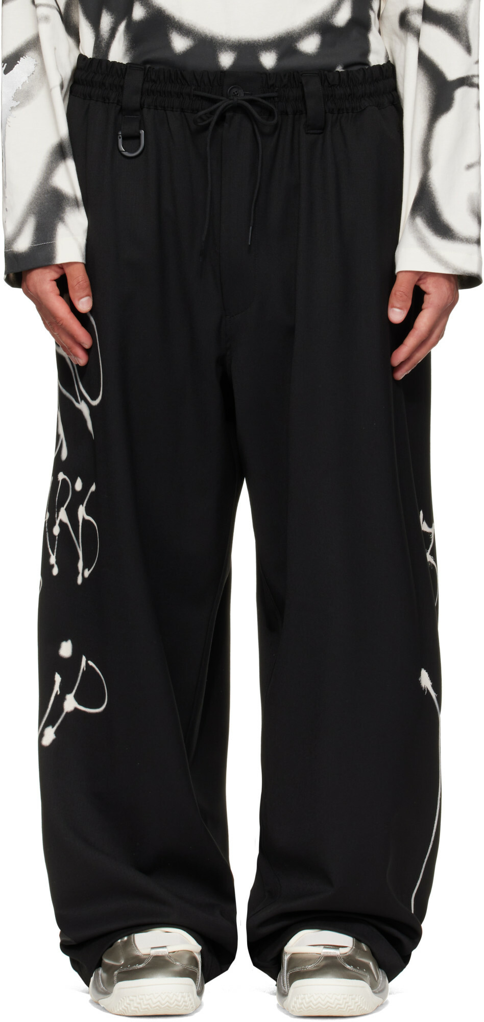 Y-3 Black Chito Edition Graphic Wide Wool Trousers
