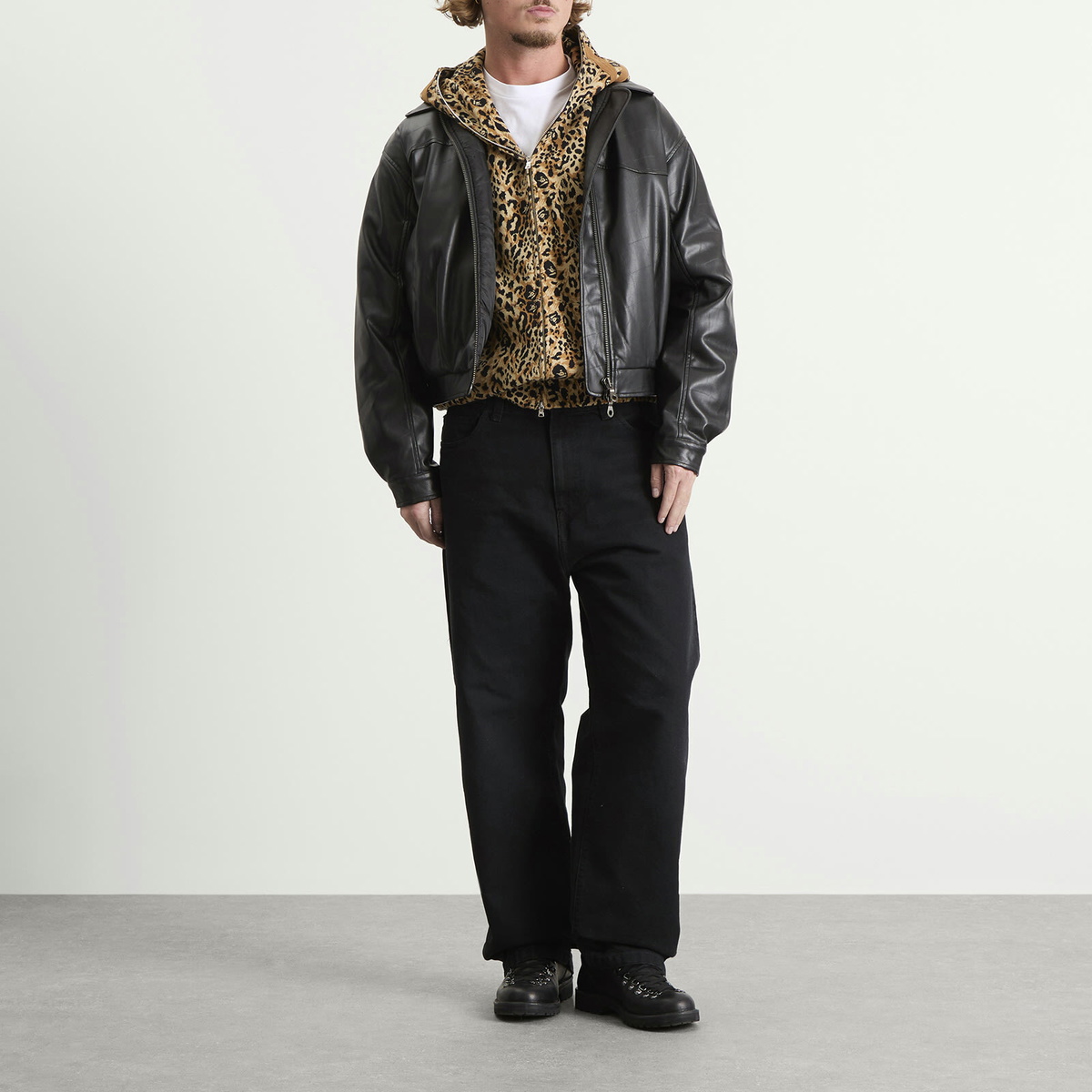 A Bathing Ape Men's Wild Leopard Print Shark Zip Hoodie in Beige