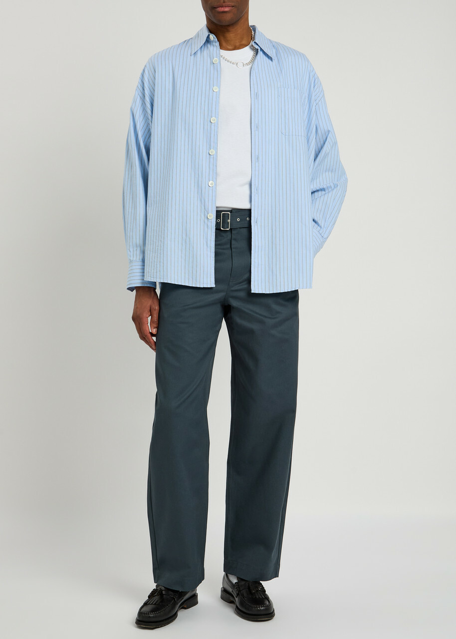 Maison Kitsuné Belted Cotton Trousers Grey
