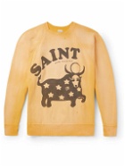 SAINT Mxxxxxx - Distressed Printed Cotton-Jersey Sweatshirt - Yellow