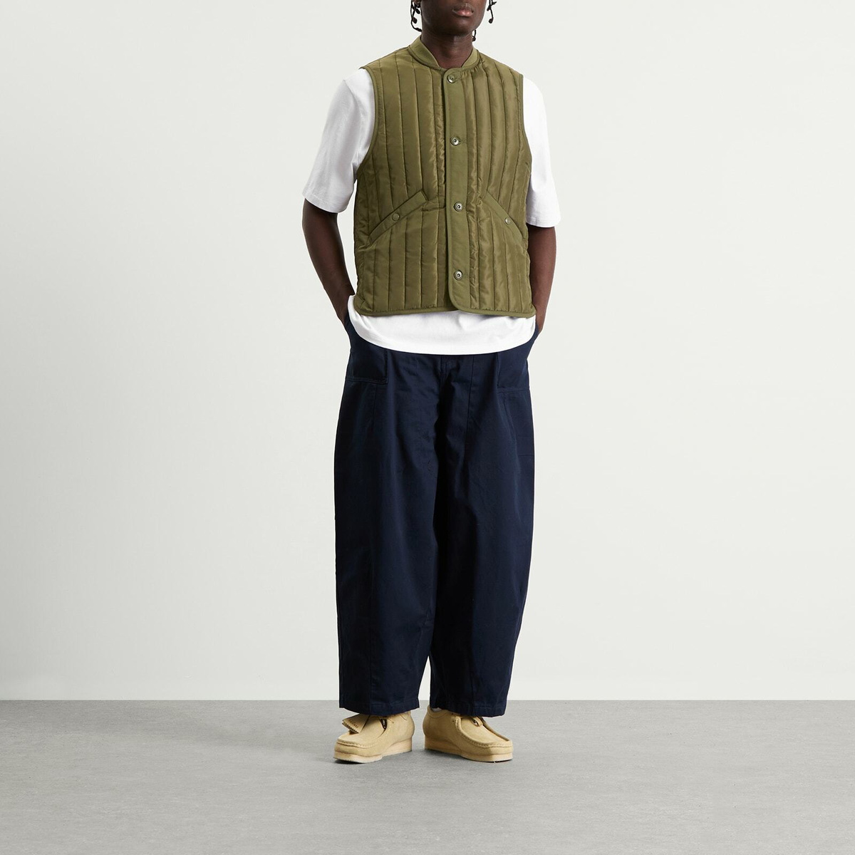FrizmWORKS Men's Stripe Quilted Mil Liner Vest in Olive