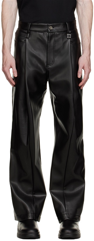 Photo: Wooyoungmi Black Pleated Faux-Leather Trousers