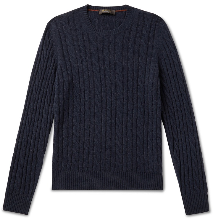 Photo: Loro Piana - Cable-Knit Baby Cashmere Sweater - Blue