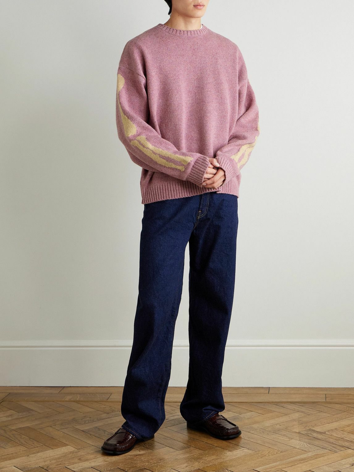 KAPITAL - Bone Oversized Intarsia Wool Sweater - Pink
