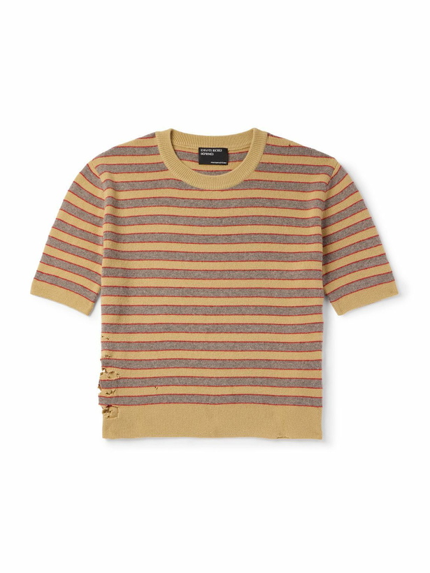 Photo: Enfants Riches Déprimés - The Larry Slim-Fit Cropped Distressed Striped Cashmere Sweater - Yellow