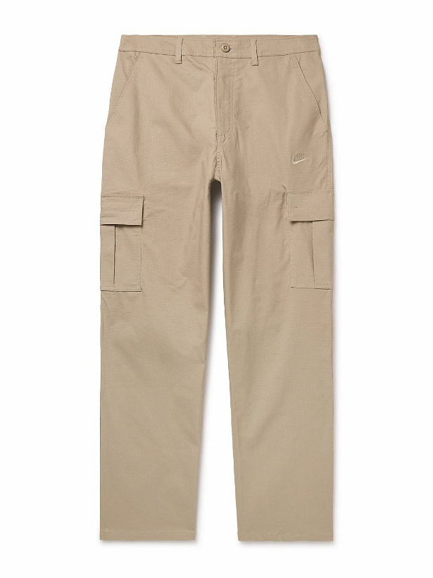 Photo: Nike - Club Straight-Leg Logo-Embroidered Cotton-Blend Ripstop Cargo Trousers - Neutrals