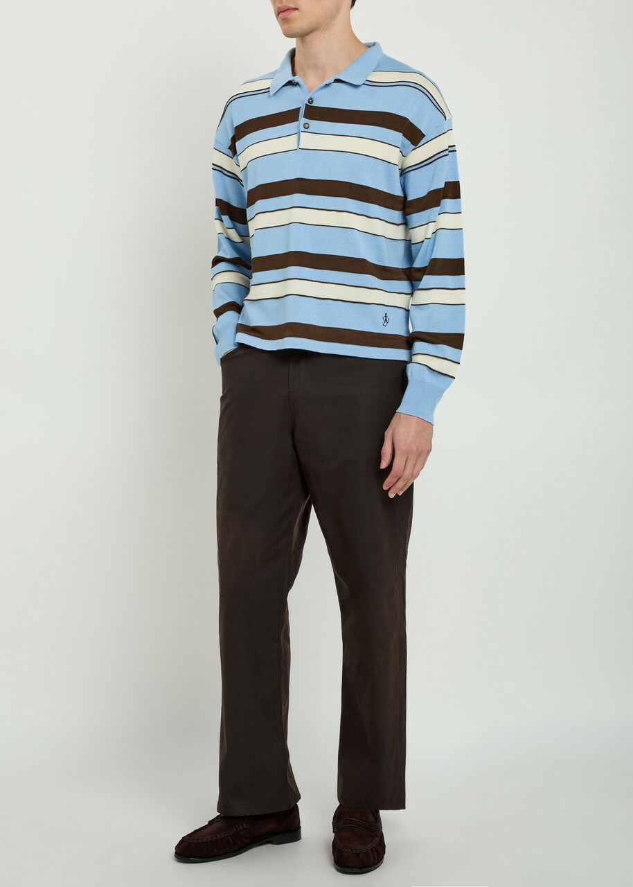 JW Anderson Striped Knit Polo Shirt Blue