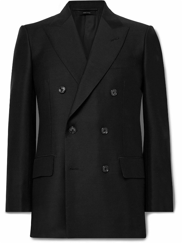Photo: TOM FORD - Slim-Fit Double-Breasted Wool and Silk-Blend Suit Jacket - Black
