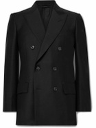 TOM FORD - Slim-Fit Double-Breasted Wool and Silk-Blend Suit Jacket - Black